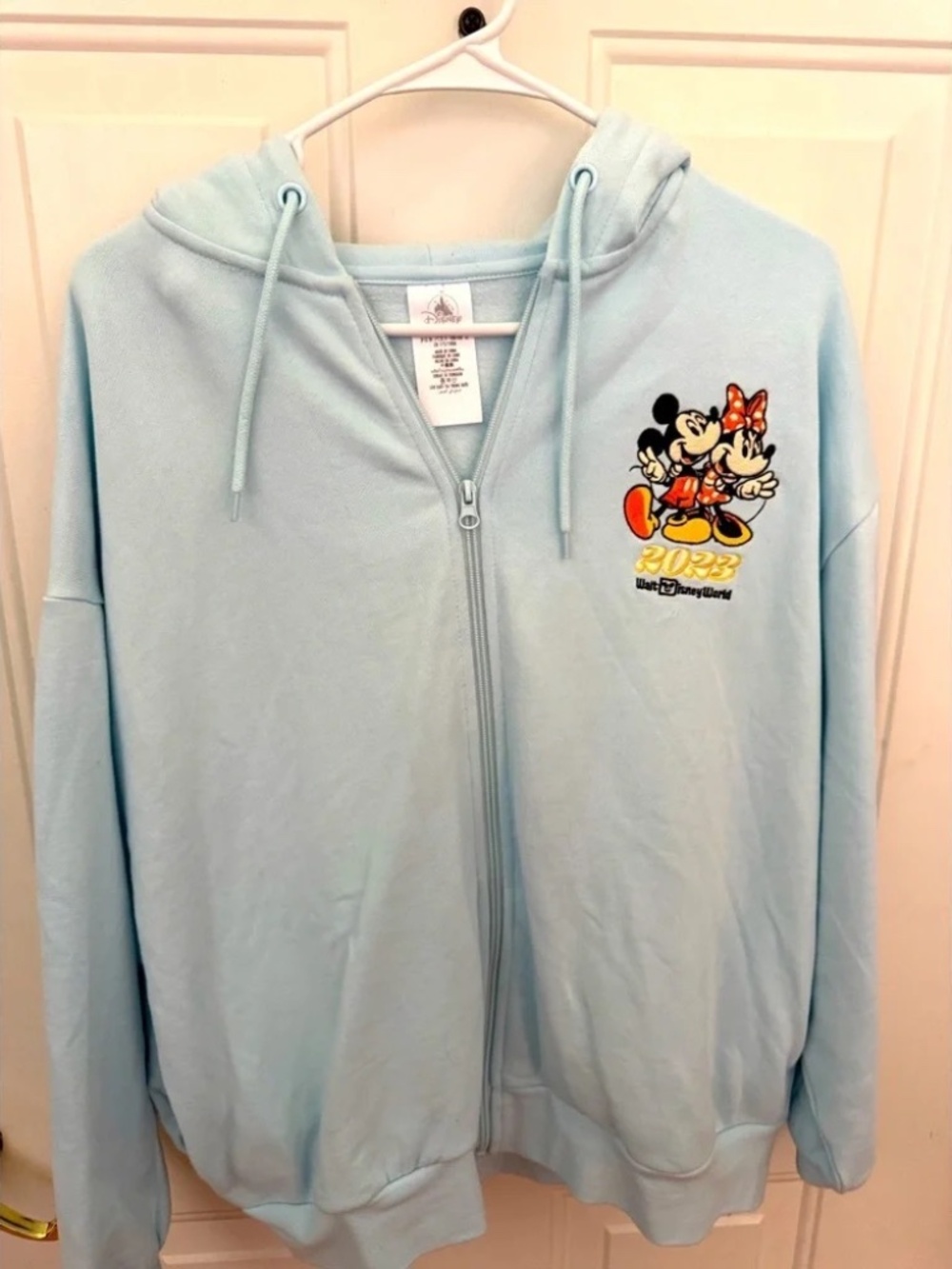 Disney World Sweatshirt Zip Up Blue 2023 - Women's Large - Embroidered Soft